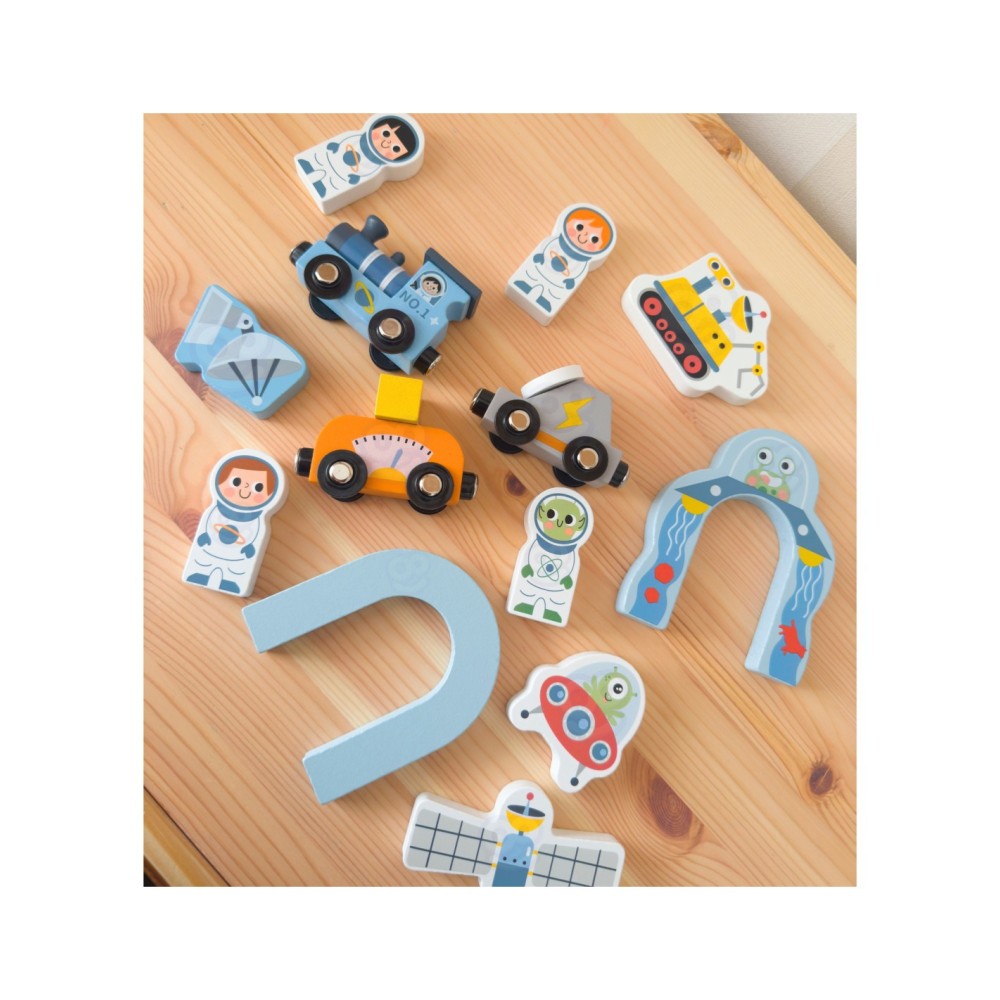 Tooky Toy kosminis medinis traukinukų rinkinys