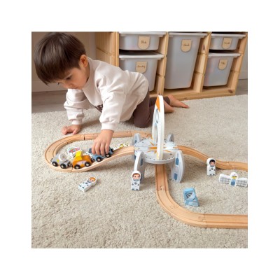 Tooky Toy kosminis medinis traukinukų rinkinys
