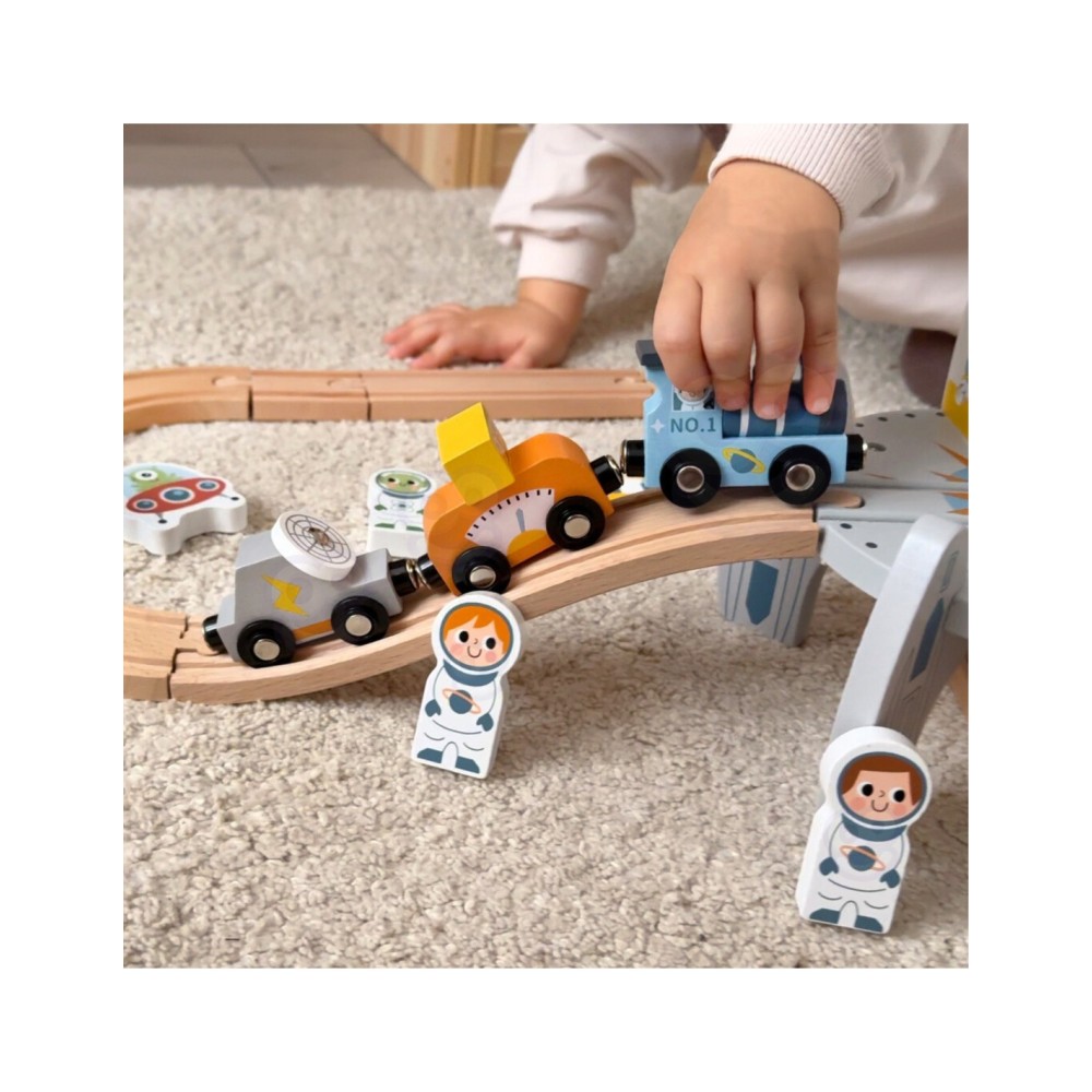 Tooky Toy kosminis medinis traukinukų rinkinys