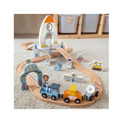 Tooky Toy kosminis medinis traukinukų rinkinys
