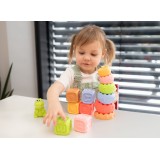 Montessori sensorinis rinkinys: kaladėlės, piramidė ir gyvūnėlis (13 vnt.)