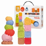 Montessori sensorinis rinkinys: kaladėlės, piramidė ir gyvūnėlis (13 vnt.)