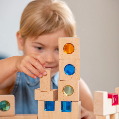 Medinių konstruktoriaus kaladėlių super rinkinys „Gem Blocks“