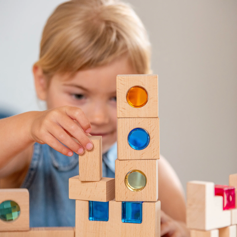 Medinių konstruktoriaus kaladėlių super rinkinys „Gem Blocks“