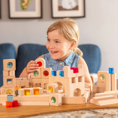 Medinių konstruktoriaus kaladėlių super rinkinys „Gem Blocks“