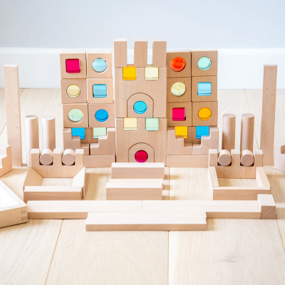 Medinių konstruktoriaus kaladėlių super rinkinys „Gem Blocks“