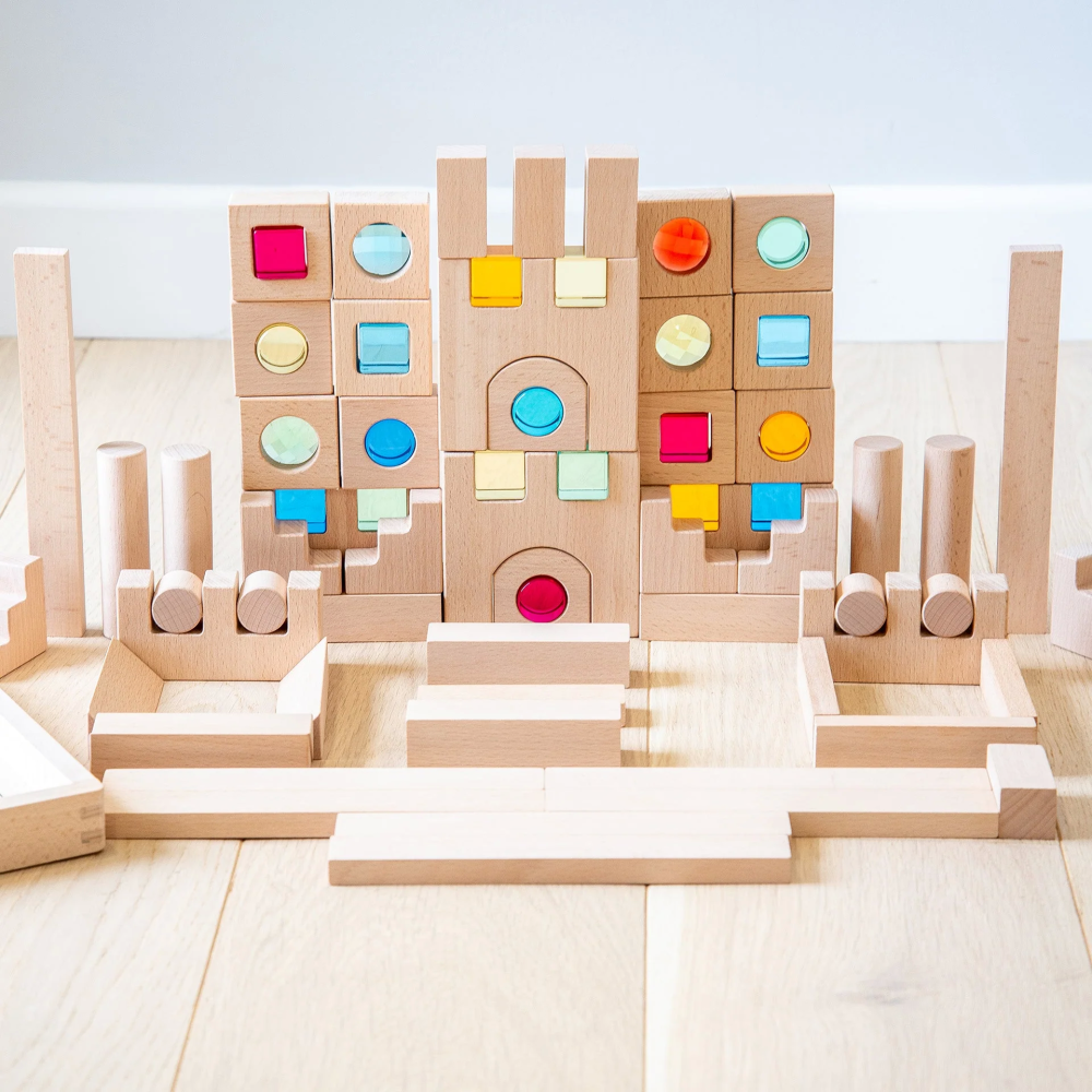 Medinių konstruktoriaus kaladėlių super rinkinys „Gem Blocks“