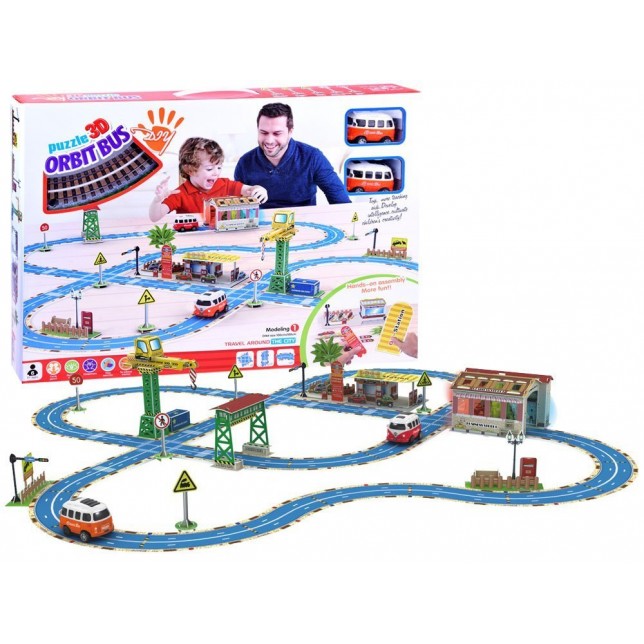 3D puzzle miestas su takeliais ir priedais