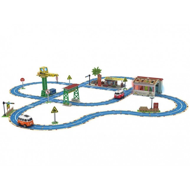 3D puzzle miestas su takeliais ir priedais