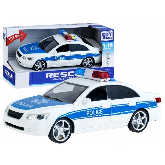 Policijos automobilis su garsais ir šviesomis