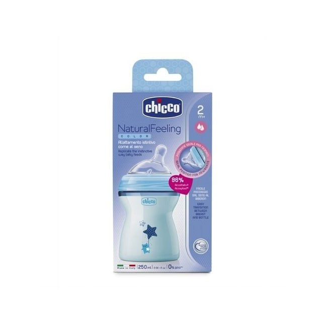 Chicco mėlynas buteliukas su silikoniniu speneliu /  250 ml